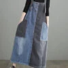 Modern Colorblock Oversized Patchwork Pockets Denim Strap Dress Summer LY8677