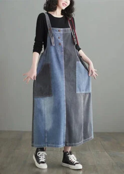 Modern Colorblock Oversized Patchwork Pockets Denim Strap Dress Summer LY8677 -Ada Fashion Modern Colorblock Oversized Patchwork Pockets Denim Strap Dress Summer Ada Fashion 151422161