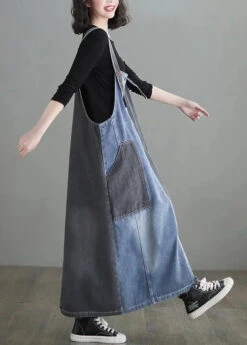 Modern Colorblock Oversized Patchwork Pockets Denim Strap Dress Summer LY8677 -Ada Fashion Modern Colorblock Oversized Patchwork Pockets Denim Strap Dress Summer Ada Fashion 151422281
