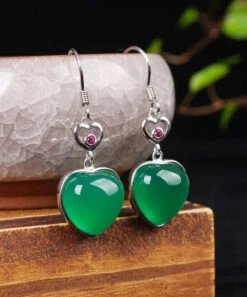 Sterling Silver Inlaid Love Chalcedony Drop Earrings -Ada Fashion Modern Green Sterling Silver Inlaid Love Chalcedony Drop Earrings Ada Fashion 177898327