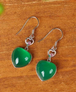 Sterling Silver Inlaid Love Chalcedony Drop Earrings -Ada Fashion Modern Green Sterling Silver Inlaid Love Chalcedony Drop Earrings Ada Fashion 177898452
