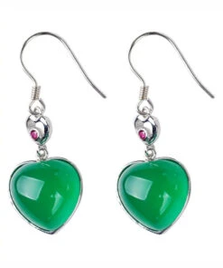 Sterling Silver Inlaid Love Chalcedony Drop Earrings -Ada Fashion Modern Green Sterling Silver Inlaid Love Chalcedony Drop Earrings Ada Fashion 177898516