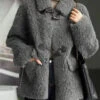 Modern Grey Peter Pan Collar Pockets Patchwork Wool Coats Winter LY9645