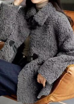 Modern Grey Peter Pan Collar Pockets Patchwork Wool Coats Winter LY9645 -Ada Fashion Modern Grey Peter Pan Collar Pockets Patchwork Wool Coats Winter3