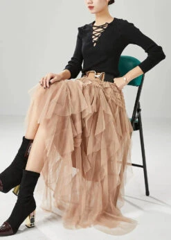 Modern Khaki Ruffled Tulle Skirts Summer ML1221 -Ada Fashion Modern Khaki Ruffled Tulle Skirts Summer Ada Fashion 165092760