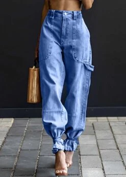 Modern Light Blue Elastic Waist Oversized Denim Pants Summer LY4022 -Ada Fashion Modern Light Blue Elastic Waist Oversized Denim Pants Summer4
