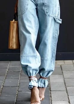 Modern Light Blue Elastic Waist Oversized Denim Pants Summer LY4022 -Ada Fashion Modern Light Blue Elastic Waist Oversized Denim Pants Summer5