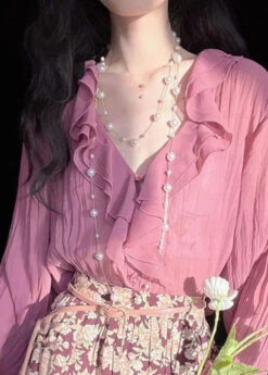 Modern Pink Ruffled Patchwork Chiffon Two Piece Set Spring LY1433 -Ada Fashion Modern Pink Ruffled Patchwork Chiffon Two Piece Set Spring3