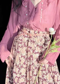Modern Pink Ruffled Patchwork Chiffon Two Piece Set Spring LY1433 -Ada Fashion Modern Pink Ruffled Patchwork Chiffon Two Piece Set Spring4