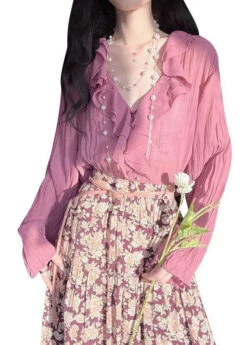 Modern Pink Ruffled Patchwork Chiffon Two Piece Set Spring LY1433 -Ada Fashion Modern Pink Ruffled Patchwork Chiffon Two Piece Set Spring5