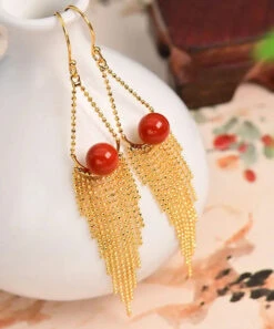 Sterling Silver Overgild Agate Drop Earrings -Ada Fashion Modern Red Sterling Silver Overgild Agate Drop Earrings Ada Fashion 177896475