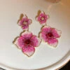 Modern Rose Gradient Color Alloy Zircon Floral Drop Earrings GH1013 -Ada Fashion Modern Rose Gradient Color Alloy Zircon Floral Drop Earrings1
