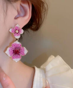 Modern Rose Gradient Color Alloy Zircon Floral Drop Earrings GH1013 -Ada Fashion Modern Rose Gradient Color Alloy Zircon Floral Drop Earrings4