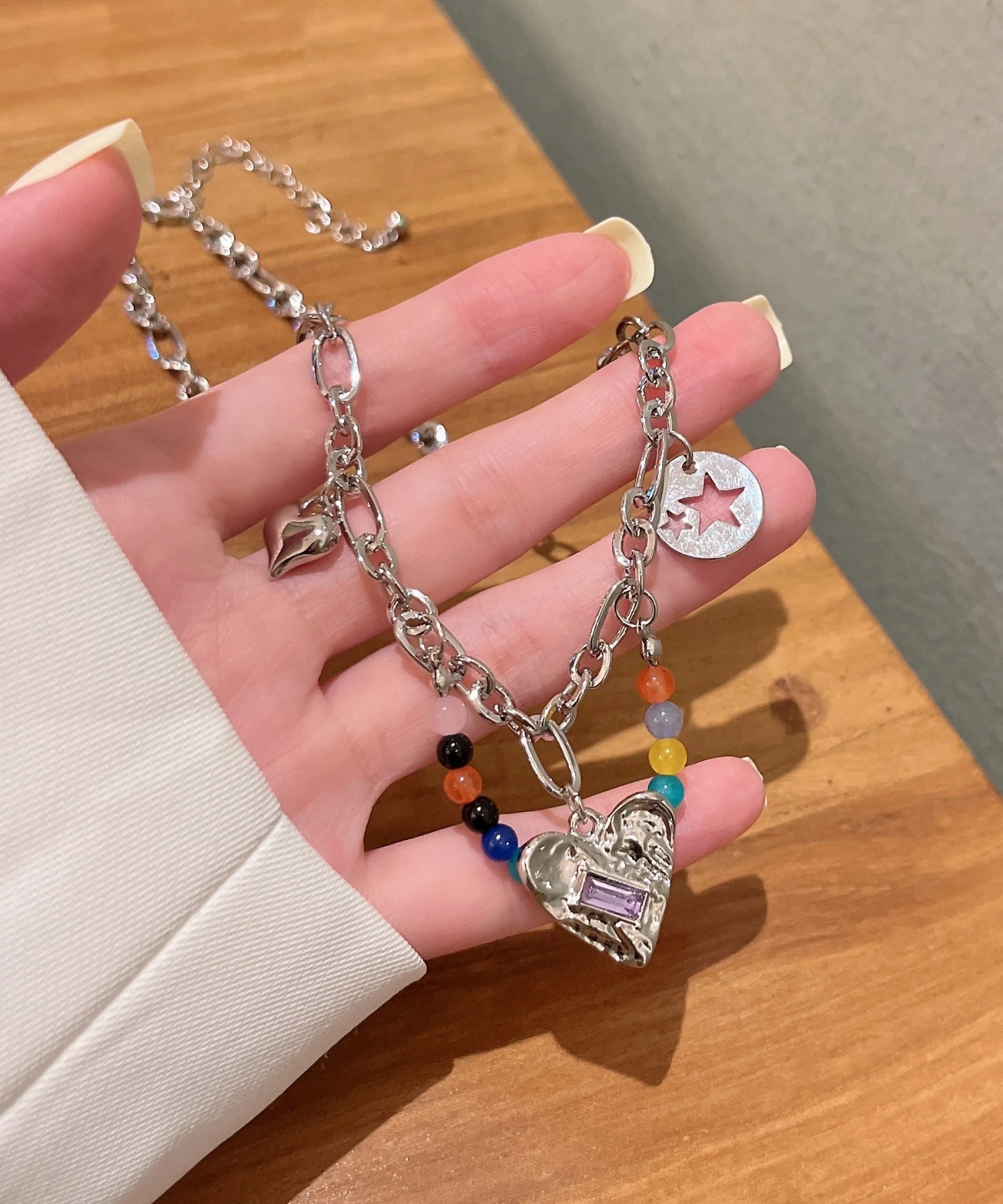 Modern Silk Stainless Steel Love Beading Star Tasse Pendant Necklace GH1037 4 Modern Silk Stainless Steel Love Beading Star Tasse Pendant Necklace GH1037 - Image 2