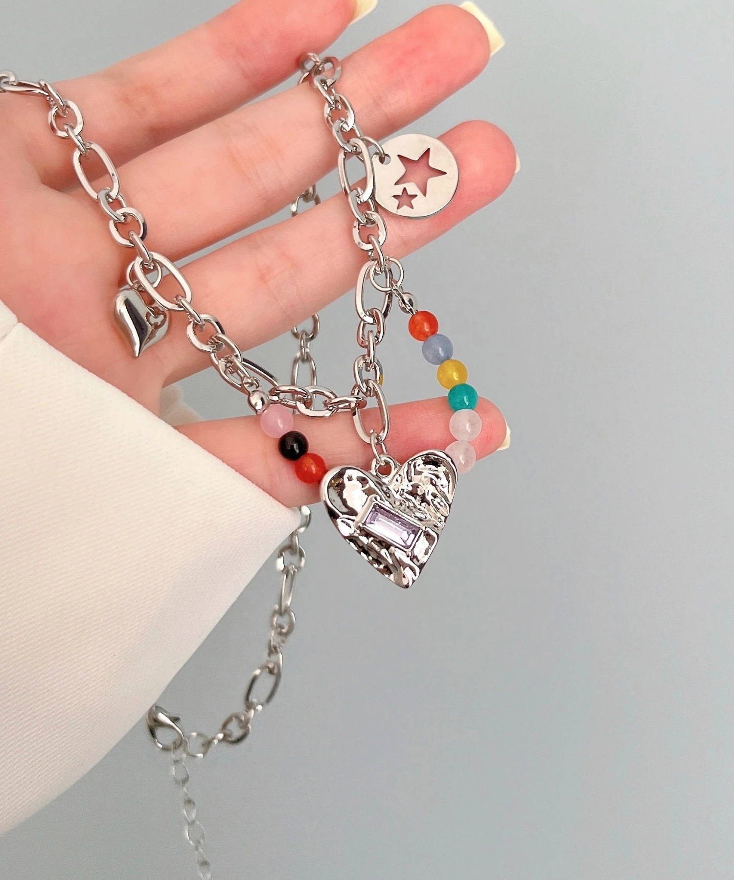 Modern Silk Stainless Steel Love Beading Star Tasse Pendant Necklace GH1037 6 Modern Silk Stainless Steel Love Beading Star Tasse Pendant Necklace GH1037 - Image 4