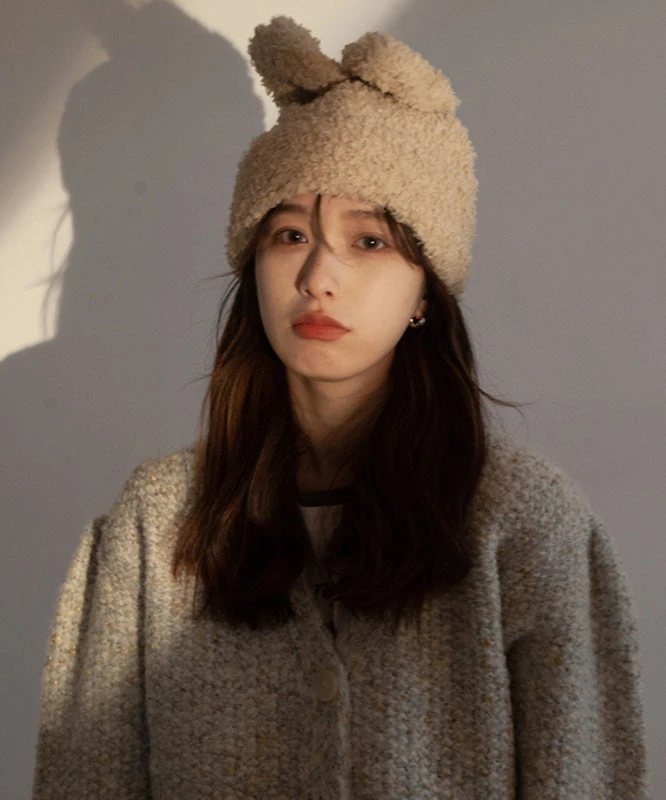 Modern White Rabbit Ears Warm Knit Bonnie Hat LY538 3 Modern White Rabbit Ears Warm Knit Bonnie Hat LY538 - Image 2