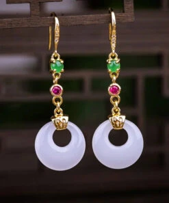 Modern White Sterling Silver Overgild Zircon Jade Drop Earrings LY8548