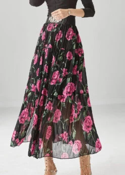 Natural Black Print Exra Large Hem Chiffon Pleated Skirts Fall ML0458 -Ada Fashion Natural Black Print Exra Large Hem Chiffon Pleated Skirts Fall Ada Fashion 162554785