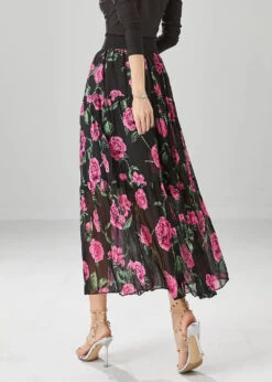 Natural Black Print Exra Large Hem Chiffon Pleated Skirts Fall ML0458 -Ada Fashion Natural Black Print Exra Large Hem Chiffon Pleated Skirts Fall Ada Fashion 162554876