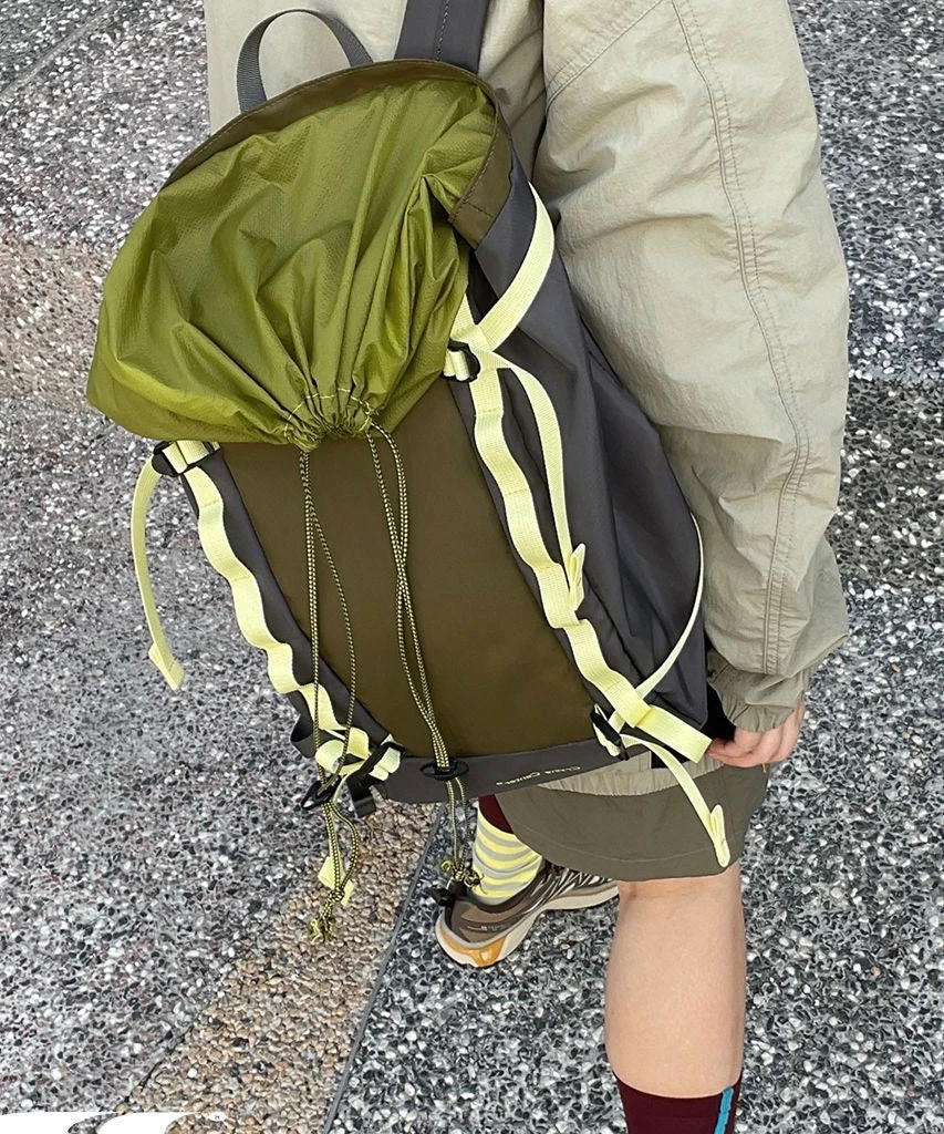 Natural Blackish Green Drawstring Patchwork Outdoors Backpack Bag ML2327 3 Natural Blackish Green Drawstring Patchwork Outdoors Backpack Bag ML2327