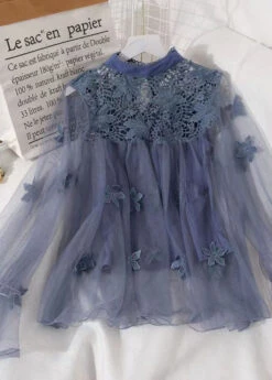 Natural Blue Hollow Out Embroideried Patchwork Tulle Two Piece Set Spring LY1472 -Ada Fashion Natural Blue Hollow Out Embroideried Patchwork Tulle Two Piece Set Spring3