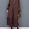 Natural Brown V Neck Patchwork Knit Maxi Sweater Dress Fall ML3186 -Ada Fashion Natural Brown V Neck Patchwork Knit Maxi Sweater Dress Fall Ada Fashion 169761540