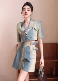 Natural Gradient Color Asymmetrical Denim Tops And Shorts 2 Piece Outfit Summer LY7772 -Ada Fashion Natural Gradient Color Asymmetrical Denim Tops And Shorts 2 Piece Outfit Summer4 e17ae9ab 1511 41d2 b2b9 2f9d98e959ac