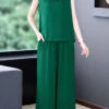Natural Green V Neck Patchwork Silk Tops And Pants Two-Piece SetSummer LY4589 -Ada Fashion Natural Green V Neck Patchwork Silk Tops And Pants Two Piece Set Summer1