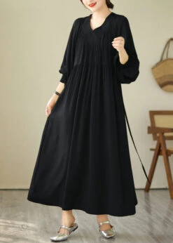 Natural Khaki Patchwork Wrinkled Maxi Dresses Spring VB1008 -Ada Fashion Natural Khaki Patchwork Wrinkled Maxi Dresses Spring3