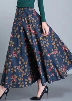 Navy Pockets Cotton Skirt Elastic Waist