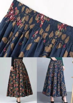 Navy Pockets Cotton Skirt Elastic Waist -Ada Fashion Navy Pockets Patchwork Loose Cotton Skirt Elastic Waist Ada Fashion 178502323