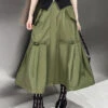 New Army Green Pockets High Waist Patchwork Cotton A Line Skirts Fall LY9549 -Ada Fashion New Army Green Pockets High Waist Patchwork Cotton A Line Skirts Fall1