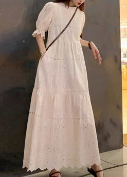 New Beige O Neck Hollow Out Patchwork Cotton Long Dress Summer LY9074 -Ada Fashion New Beige O Neck Hollow Out Patchwork Cotton Long Dress Summer Ada Fashion 153064085
