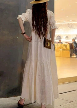 New Beige O Neck Hollow Out Patchwork Cotton Long Dress Summer LY9074 -Ada Fashion New Beige O Neck Hollow Out Patchwork Cotton Long Dress Summer Ada Fashion 153064258