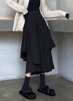 New Black Asymmetrical High Waist Patchwork Cotton Skirts Fall LY9113