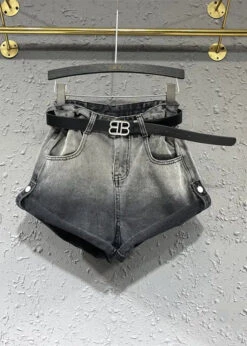 New Black Grey Gradient Design Pocket Panel Denim Shorts Autumn ML0716