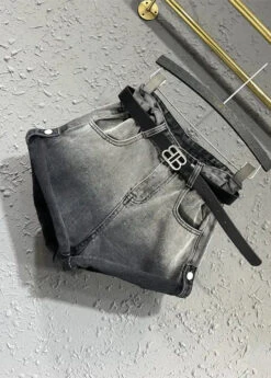 New Black Grey Gradient Design Pocket Panel Denim Shorts Autumn ML0716 -Ada Fashion New Black Grey Gradient Design Pocket Panel Denim Shorts Autumn Ada Fashion 163898388