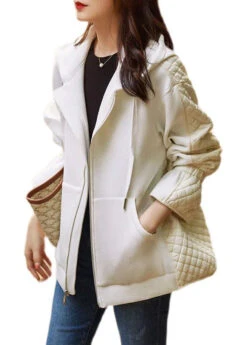 New Black Hooded Zippered Patchwork Thin Cotton Coat Winter LY9627 -Ada Fashion New Black Hooded Zippered Patchwork Thin Cotton Coat Winter5