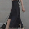 New Black Side Open High WaistCotton Skirts Summer ML3301 -Ada Fashion New Black Side Open High Waist Cotton Skirts Summer Ada Fashion 170464069