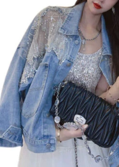 New Blue Embroideried Zircon Patchwork Denim Coats Summer LY5233 -Ada Fashion New Blue Embroideried Zircon Patchwork Denim Coats Summer5