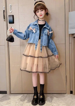 New Blue Peter Pan Collar Button Patchwork Cotton Girls Two Piece Set Fall LY9993 -Ada Fashion New Blue Peter Pan Collar Button Patchwork Cotton Girls Two Piece Set Fall3