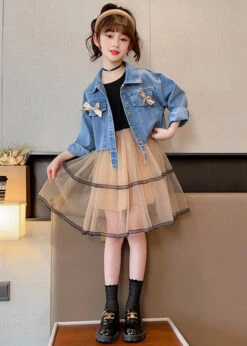 New Blue Peter Pan Collar Button Patchwork Cotton Girls Two Piece Set Fall LY9993 -Ada Fashion New Blue Peter Pan Collar Button Patchwork Cotton Girls Two Piece Set Fall5