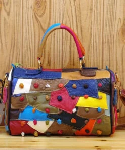 New Boutique Polychrome Calf Leather Patchwork Tote Handbag HJ1028