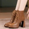 Brown Cross Strap Splicing High Heel Boots
