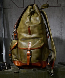 New Casual Army Green Cowhide Large Capacity Travel Backpack HJ1056 -Ada Fashion New Casual Army Green Cowhide Large Capacity Travel Backpack4