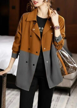 New Colorblock Peter Pan Collar Button Patchwork Cotton Coat Fall ML0947