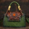 New Green Hand Carved Retro Chinese Style Tote Handbag HJ1007