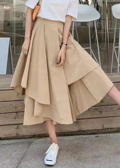 New Khaki Asymmetrical Elastic Waist Patchwork Cotton Pants Skirt Summer LY9093 -Ada Fashion New Khaki Asymmetrical Elastic Waist Patchwork Cotton Pants Skirt Summer3 c8934aa5 c2a9 4ba9 b832 5d79bc7d5068