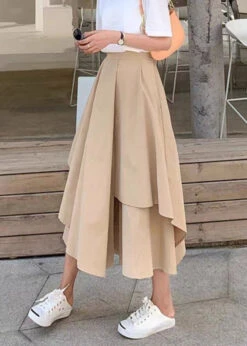 New Khaki Asymmetrical Elastic Waist Patchwork Cotton Pants Skirt Summer LY9093 -Ada Fashion New Khaki Asymmetrical Elastic Waist Patchwork Cotton Pants Skirt Summer4 e4754b5d fb99 47e8 a0ad f2d6b34809aa