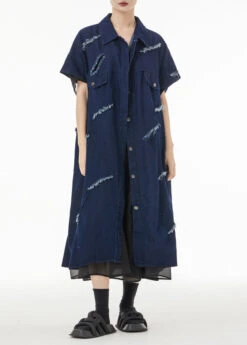 New Navy Peter Pan Collar Button Hole Patchwork Denim Waistcoat Fall LY9350